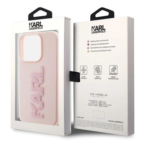 Karl Lagerfeld 3D Rubber Glitter Logo case for iPhone 15 Pro - pinkeng