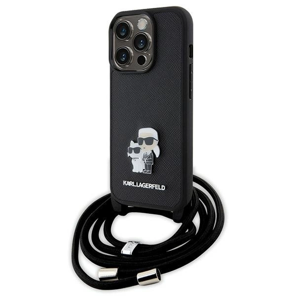 Karl Lagerfeld Crossbody Saffiano Metal Pin Karl & Choupette case for iPhone 15 Pro - blackeng