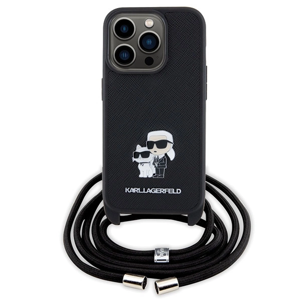 Karl Lagerfeld Crossbody Saffiano Metal Pin Karl & Choupette case for iPhone 15 Pro - blackeng