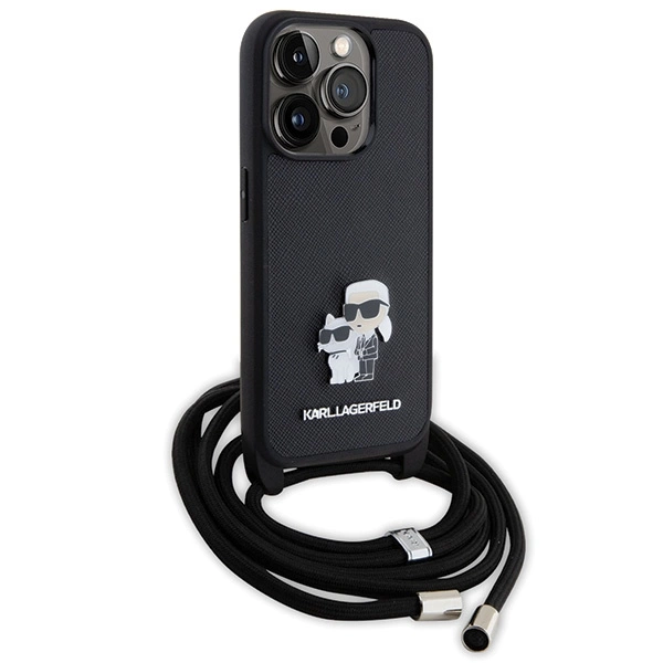 Karl Lagerfeld Crossbody Saffiano Metal Pin Karl & Choupette case for iPhone 15 Pro - blackeng