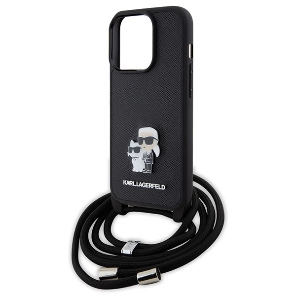 Karl Lagerfeld Crossbody Saffiano Metal Pin Karl & Choupette case for iPhone 15 Pro - blackeng