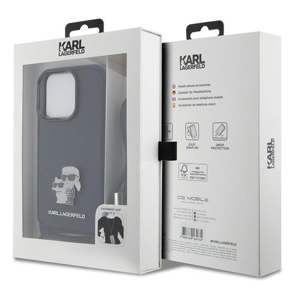 Karl Lagerfeld Crossbody Saffiano Metal Pin Karl & Choupette case for iPhone 15 Pro - blackeng