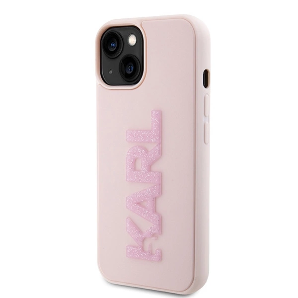 Karl Lagerfeld 3D Rubber Glitter Logo case for iPhone 15 Plus - pinkeng