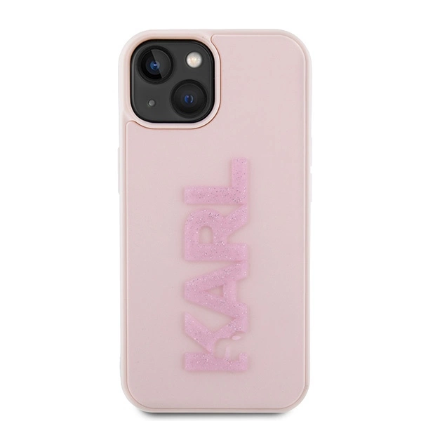 Karl Lagerfeld 3D Rubber Glitter Logo case for iPhone 15 Plus - pinkeng