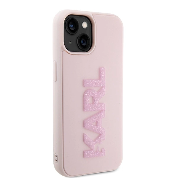Karl Lagerfeld 3D Rubber Glitter Logo case for iPhone 15 Plus - pinkeng