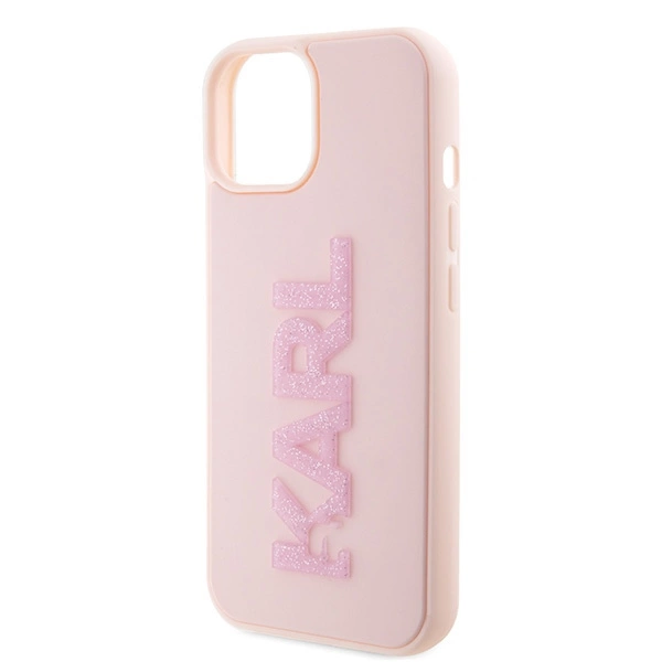 Karl Lagerfeld 3D Rubber Glitter Logo case for iPhone 15 Plus - pinkeng