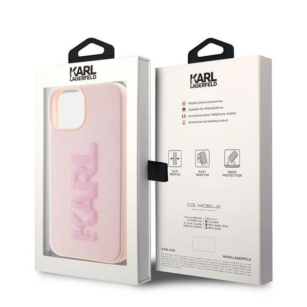 Karl Lagerfeld 3D Rubber Glitter Logo case for iPhone 15 Plus - pinkeng