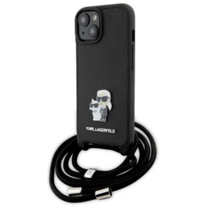 Karl Lagerfeld Crossbody Saffiano Metal Pin Karl & Choupette case for iPhone 15 Plus - blackeng