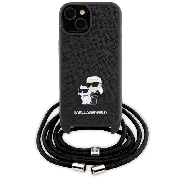 Karl Lagerfeld Crossbody Saffiano Metal Pin Karl & Choupette case for iPhone 15 Plus - blackeng
