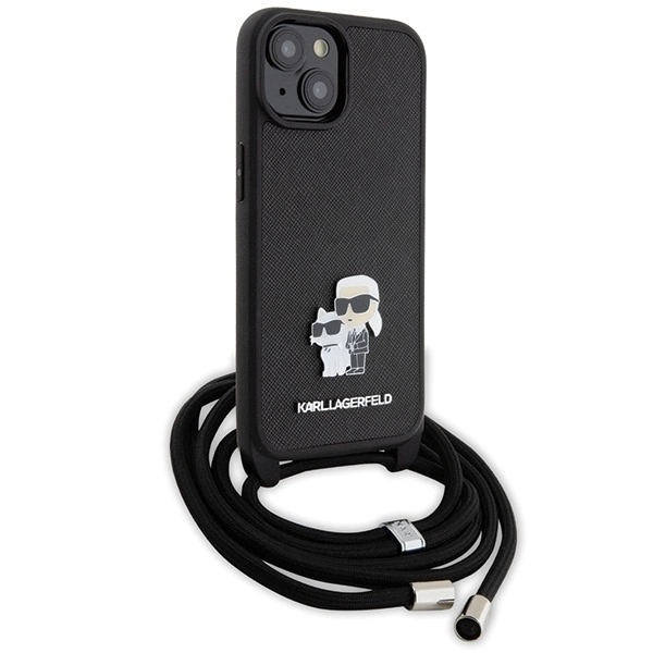 Karl Lagerfeld Crossbody Saffiano Metal Pin Karl & Choupette case for iPhone 15 Plus - blackeng