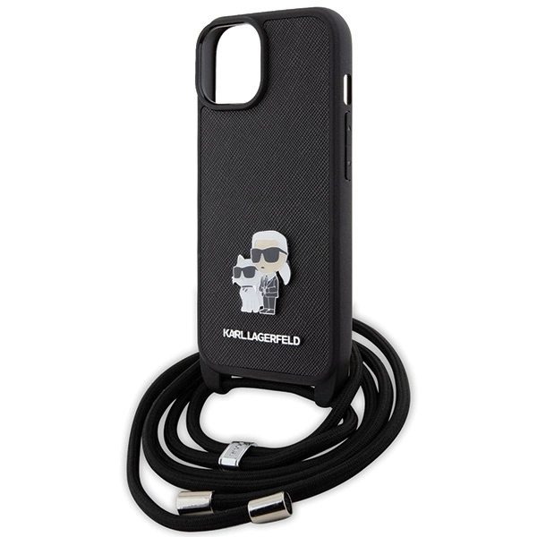 Karl Lagerfeld Crossbody Saffiano Metal Pin Karl & Choupette case for iPhone 15 Plus - blackeng
