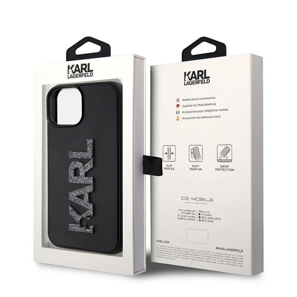 Karl Lagerfeld 3D Rubber Glitter Logo case for iPhone 15 - blackeng