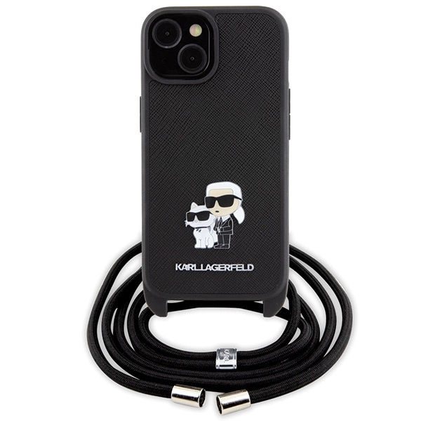 Karl Lagerfeld Crossbody Saffiano Metal Pin Karl & Choupette case for iPhone 15 - blackeng