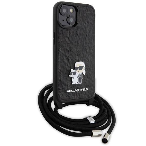 Karl Lagerfeld Crossbody Saffiano Metal Pin Karl & Choupette case for iPhone 15 - blackeng