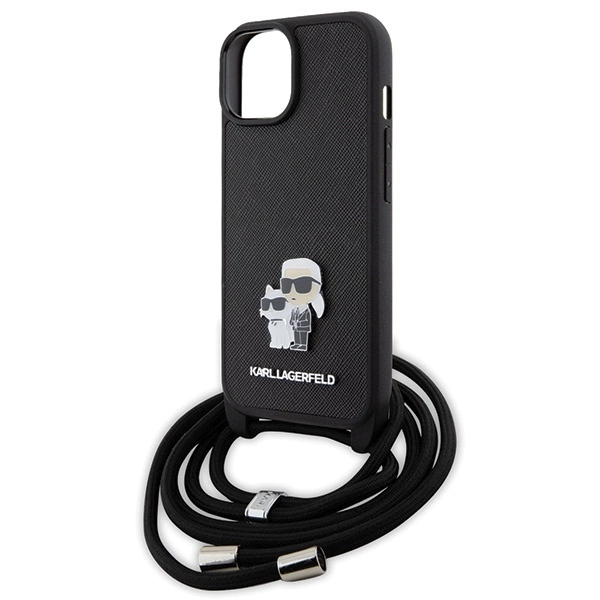 Karl Lagerfeld Crossbody Saffiano Metal Pin Karl & Choupette case for iPhone 15 - blackeng