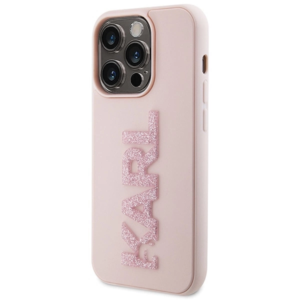 Karl Lagerfeld 3D Rubber Glitter Logo case for iPhone 15 Pro Max - pinkeng