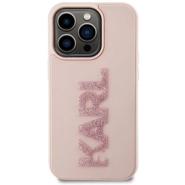 Karl Lagerfeld 3D Rubber Glitter Logo case for iPhone 15 Pro Max - pinkeng