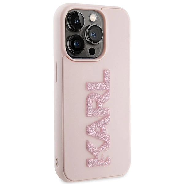 Karl Lagerfeld 3D Rubber Glitter Logo case for iPhone 15 Pro Max - pinkeng