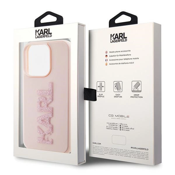 Karl Lagerfeld 3D Rubber Glitter Logo case for iPhone 15 Pro Max - pinkeng