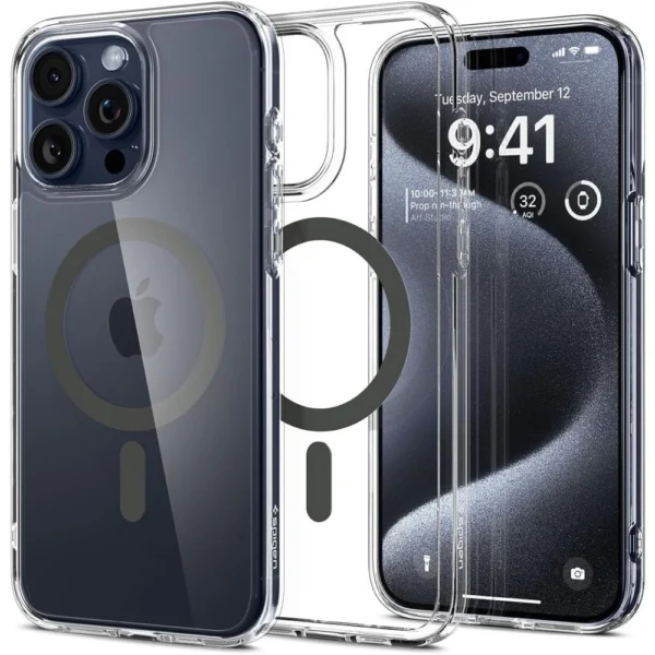 Spigen Ultra Hybrid Mag Case with MagSafe for iPhone 15 Pro - Clear Grayeng