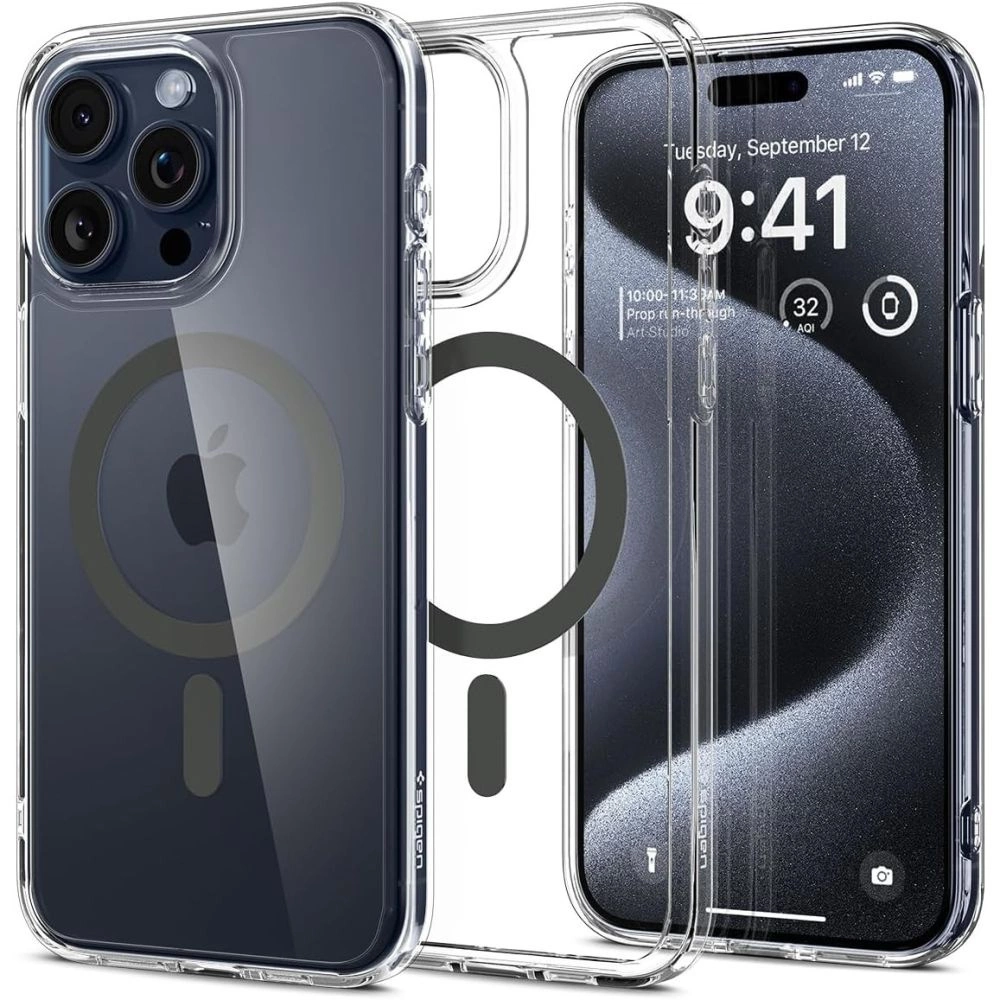 Spigen Ultra Hybrid Mag Case with MagSafe for iPhone 15 Pro - Clear Grayeng