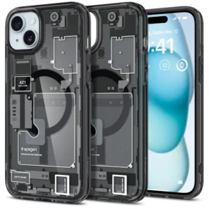 Spigen Ultra Hybrid Mag Case with MagSafe for iPhone 15 Plus - Dark Gray (Zero One Pattern)eng
