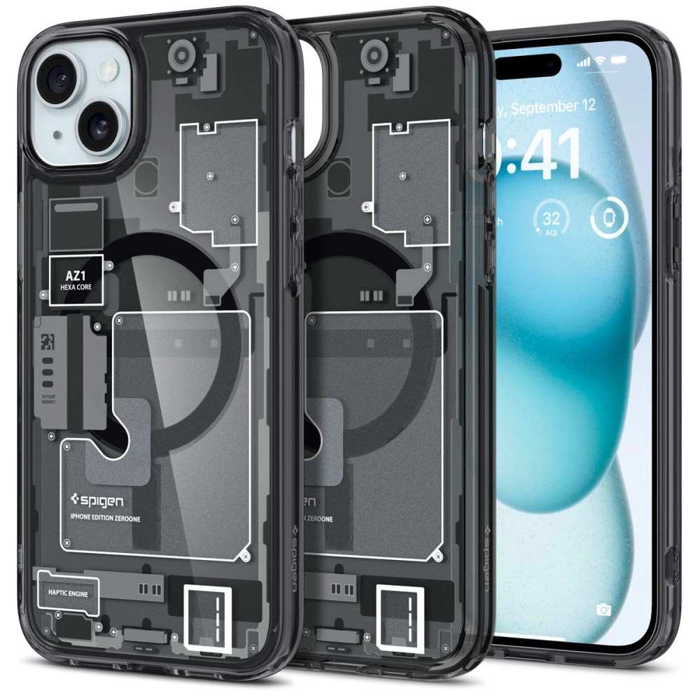 Spigen Ultra Hybrid Mag Case with MagSafe for iPhone 15 Plus - Dark Gray (Zero One Pattern)eng
