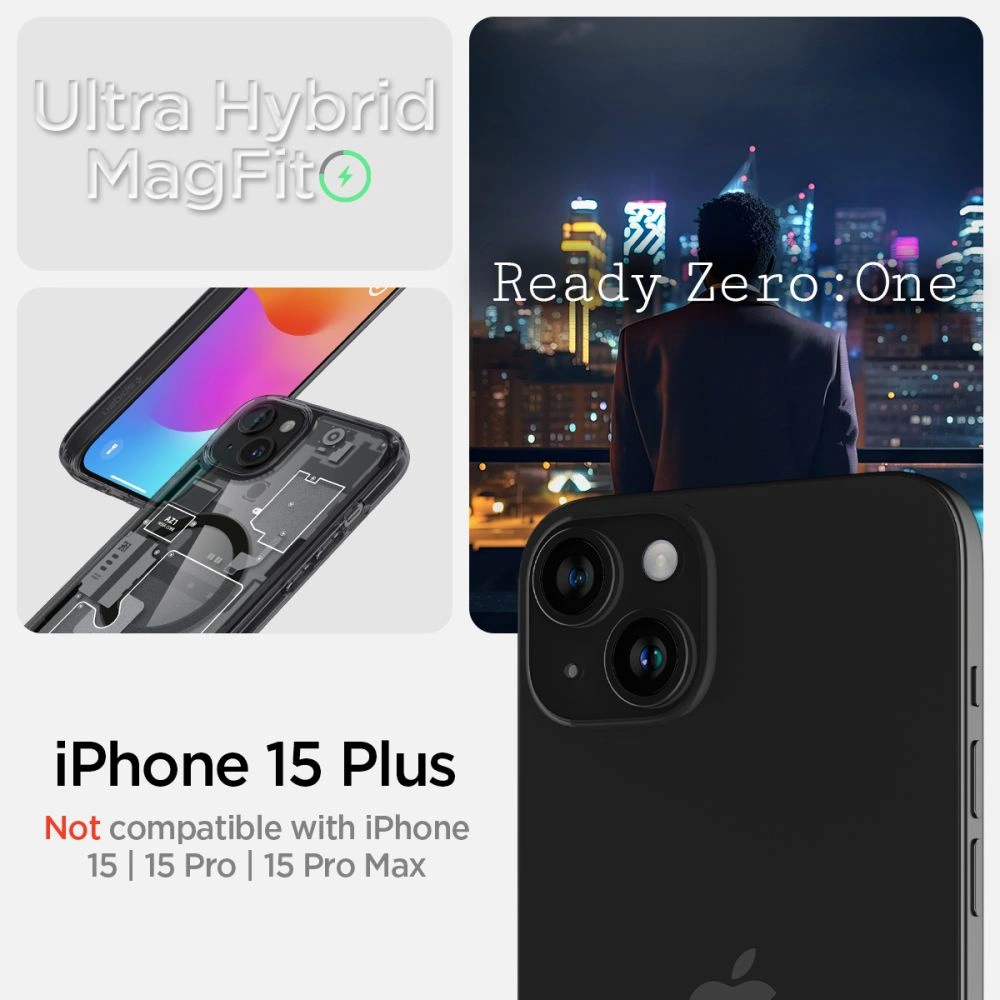 Spigen Ultra Hybrid Mag Case with MagSafe for iPhone 15 Plus - Dark Gray (Zero One Pattern)eng