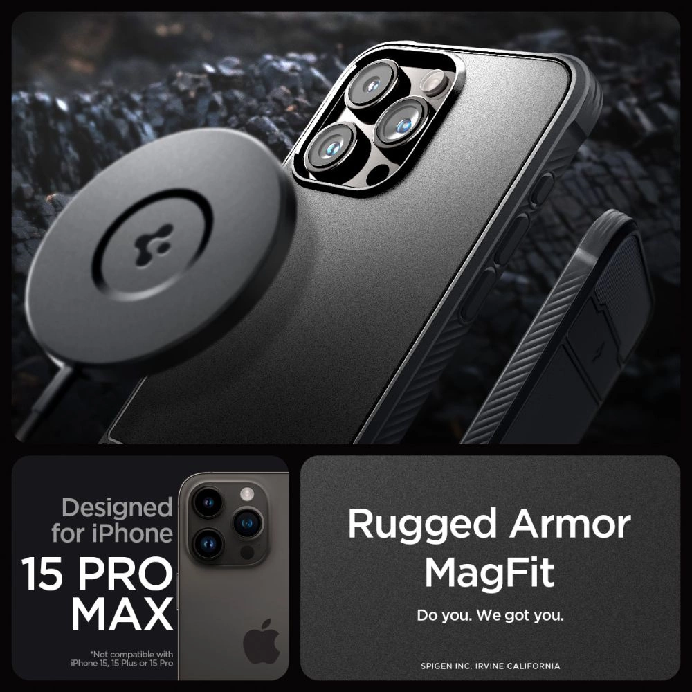 Spigen Rugged Armor Mag Case with MagSafe for iPhone 15 Pro Max - Matte Blackeng