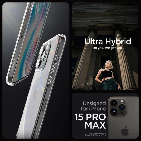Spigen Crystal Hybrid Case for iPhone 15 Pro Max - Cleareng