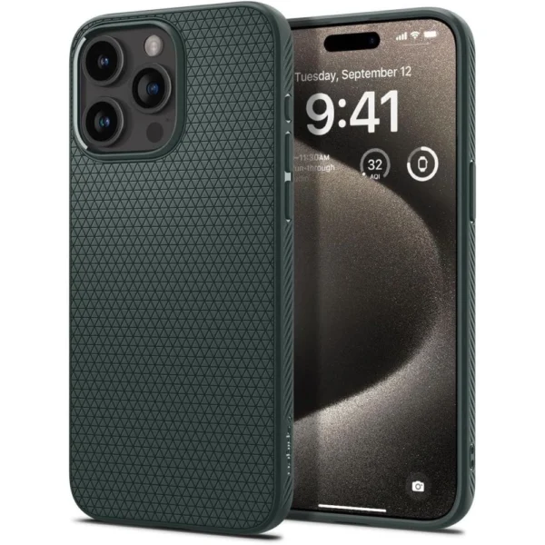 Spigen Liquid Air iPhone 15 Pro Max Case - Dark Greeneng