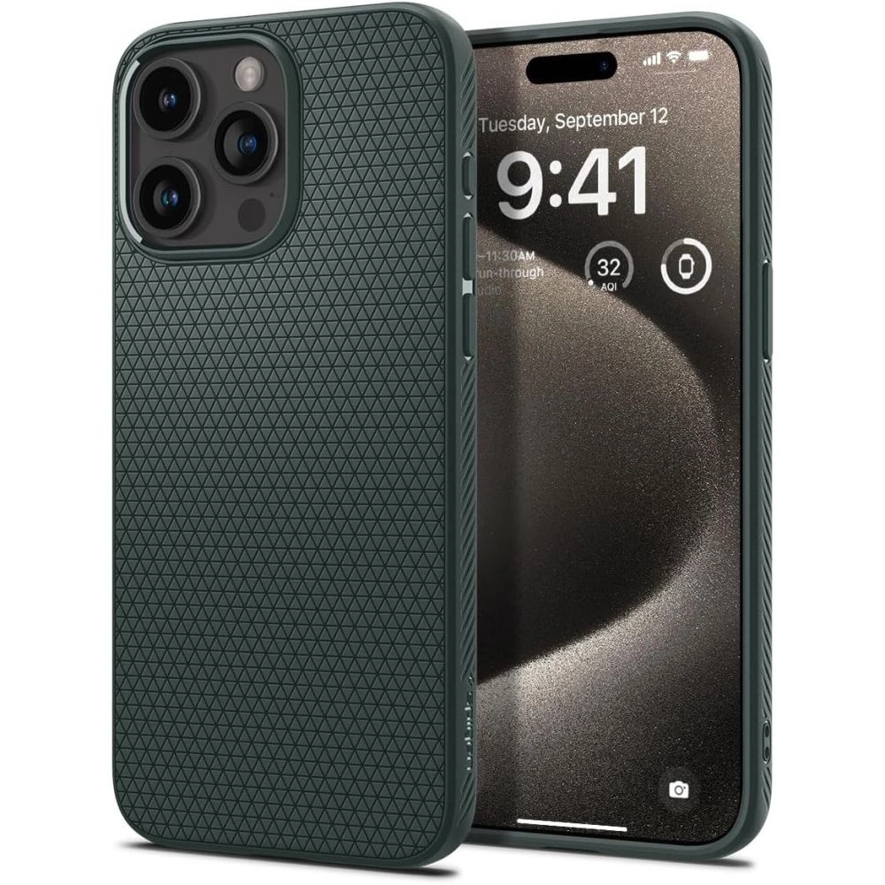 Spigen Liquid Air iPhone 15 Pro Max Case - Dark Greeneng