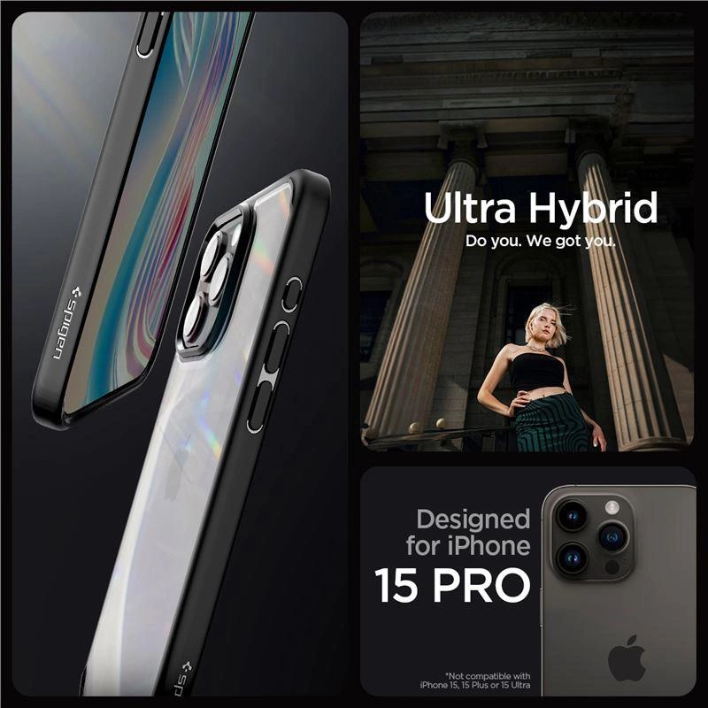 Spigen Crystal Hybrid iPhone 15 Pro Case - Blackeng