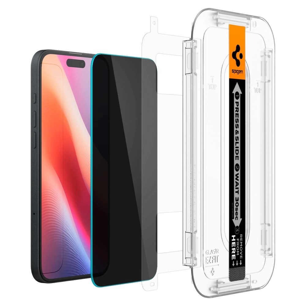Spigen Glas.tR EzFit Privacy Tempered Glass for iPhone 15/16 with Adapter (2 pcs.)eng