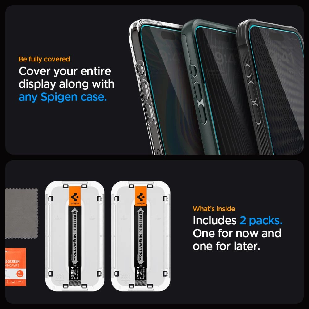 TEMPERED GLASS Spigen GLAS.TR ”EZ FIT” 2-PACK IPHONE 15 PLUS / 16 PLUS PRIVACYeng