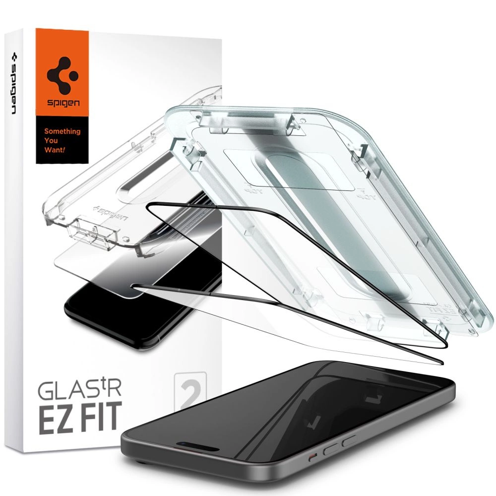 Spigen Glas.tR EZ Fit FC Tempered Glass for iPhone 15 Plus - Black 2 pcs.eng