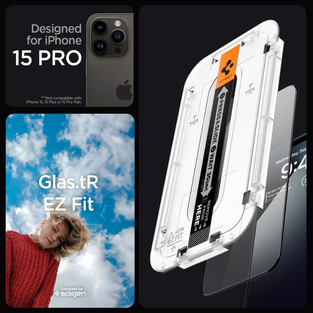 Spigen Glas.tR EZ Fit FC Tempered Glass for iPhone 15 Pro - Black 2 pcs.eng