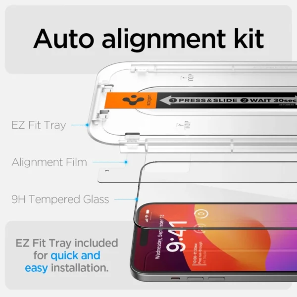 Spigen Glas.tR EZ Fit FC Tempered Glass for iPhone 15 - Blackeng