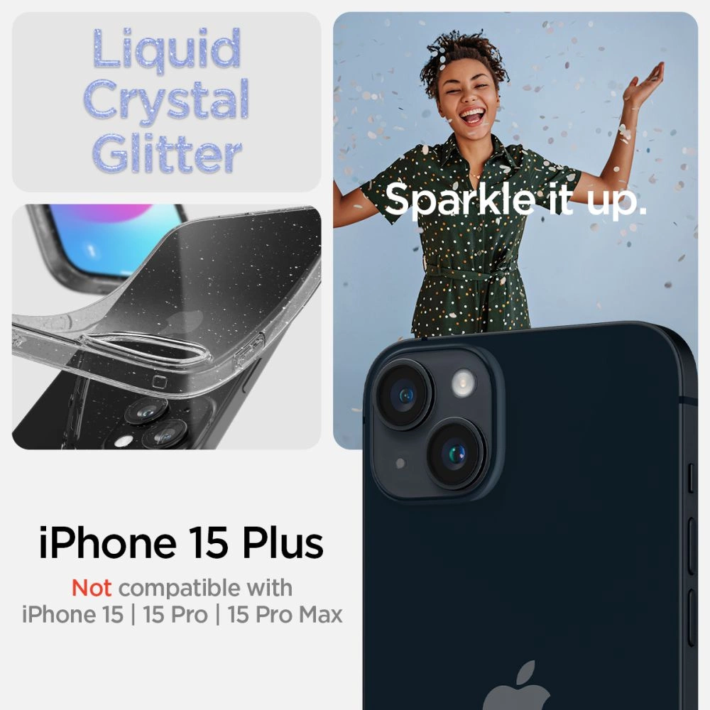 Spigen Liquid Crystal iPhone 15 Plus Case - Clear Glittereng