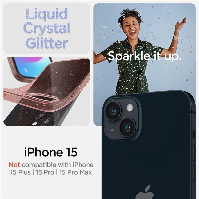 Spigen Liquid Crystal Glitter iPhone 15 Case - Pink/Transparenteng