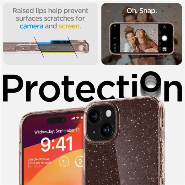 Spigen Liquid Crystal Glitter iPhone 15 Plus Case - Pink/Cleareng