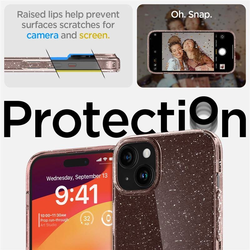 Spigen Liquid Crystal Glitter iPhone 15 Plus Case - Pink/Cleareng