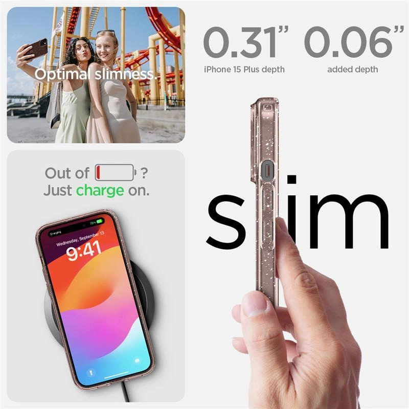 Spigen Liquid Crystal Glitter iPhone 15 Plus Case - Pink/Cleareng