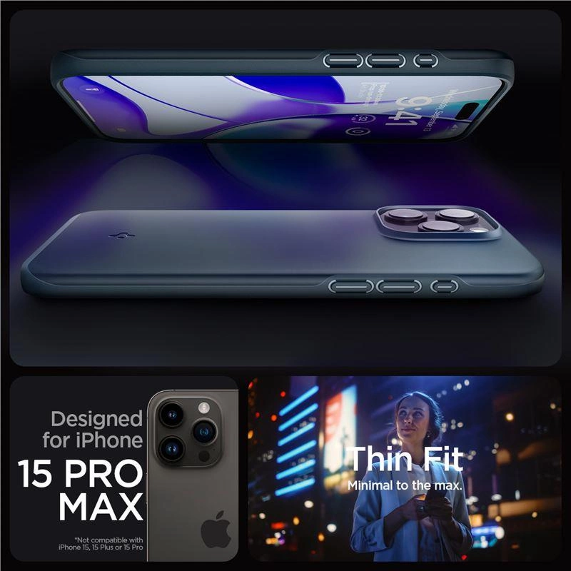 Spigen Thin Fit iPhone 15 Pro Max Case - Black Metaleng