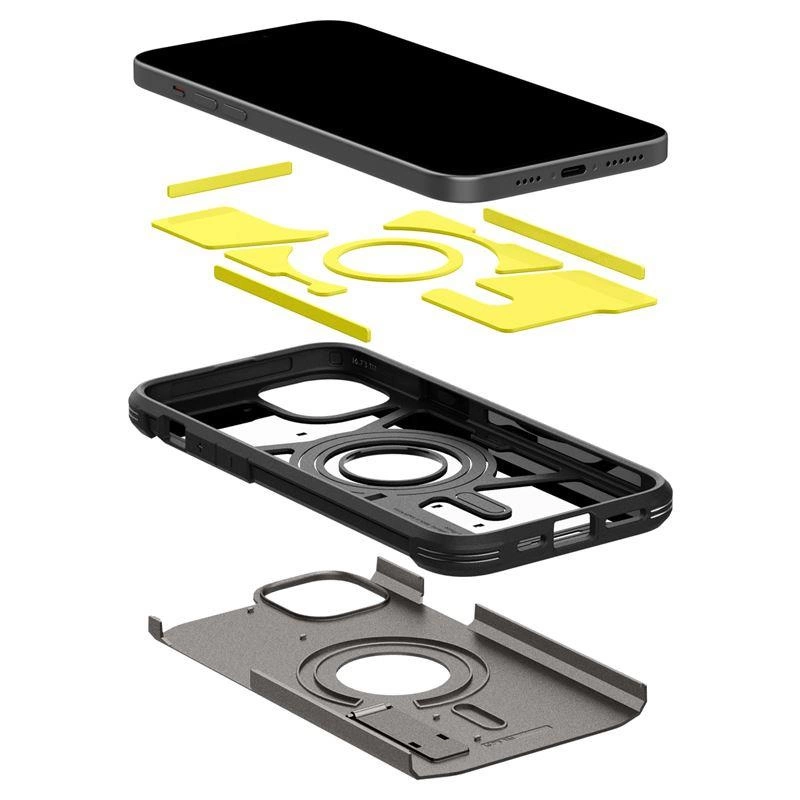 Spigen Tough Armor MagSafe Case with Stand for iPhone 15 Plus - Metallic Grayeng