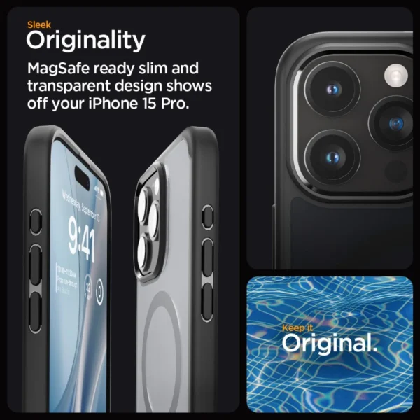 Spigen Ultra Hybrid Mag Case with MagSafe for iPhone 15 Pro - Clear Blackeng