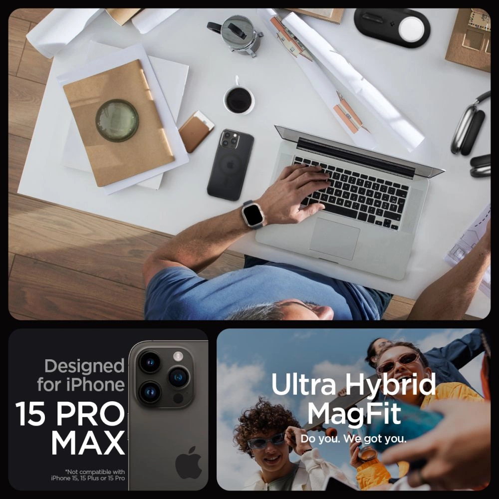 Spigen Ultra Hybrid Mag Case with MagSafe for iPhone 15 Pro Max - Clear Blackeng