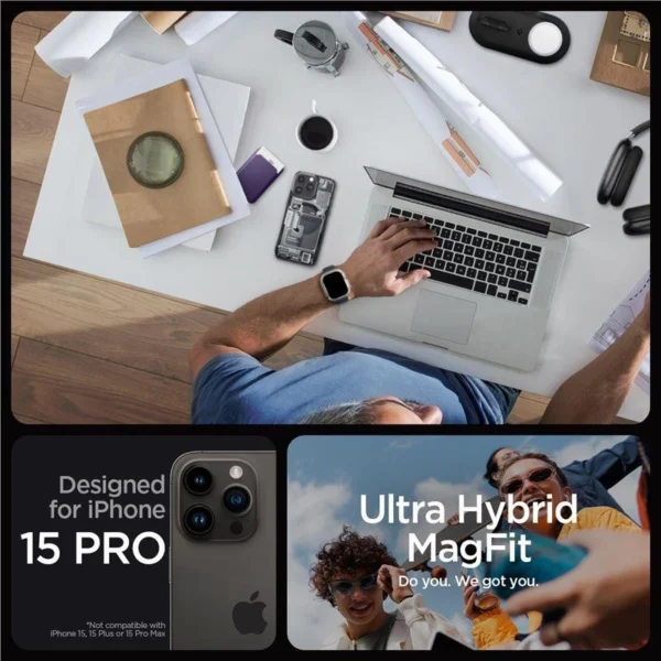 Spigen Ultra Hybrid Mag Case with MagSafe for iPhone 15 Pro - Dark Gray (Zero One Pattern)eng