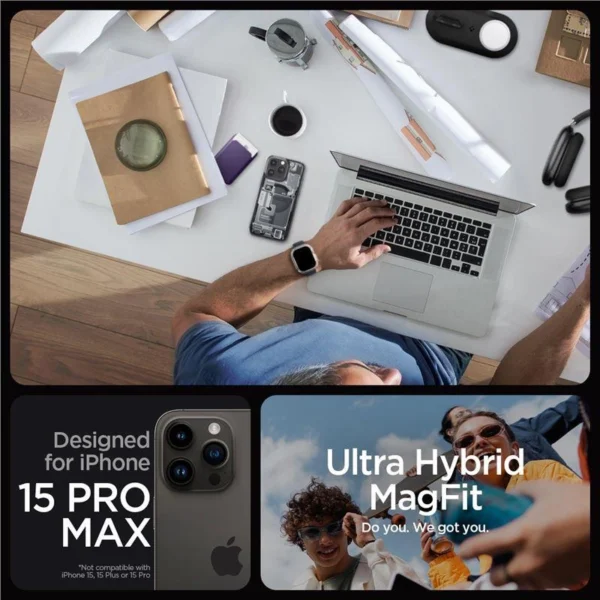 Spigen Ultra Hybrid Mag Case with MagSafe for iPhone 15 Pro Max - Dark Gray (Zero One Pattern)eng