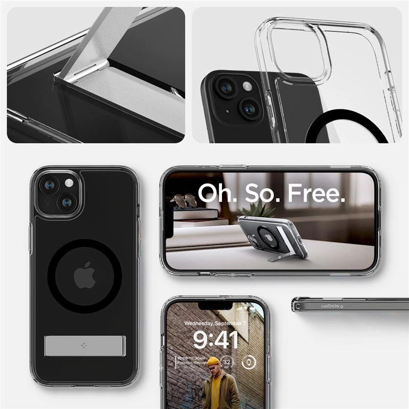 Spigen Ultra Hybrid S MagSafe Case with Stand for iPhone 15 Plus - Blackeng